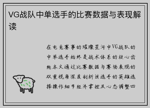 VG战队中单选手的比赛数据与表现解读