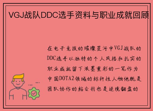 VGJ战队DDC选手资料与职业成就回顾